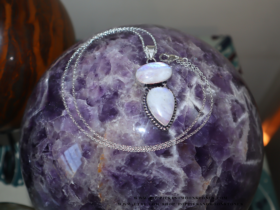Thumbnail: Supercharged Moonstone Sterling Silver Pendant Necklace- Blue Pink Flash