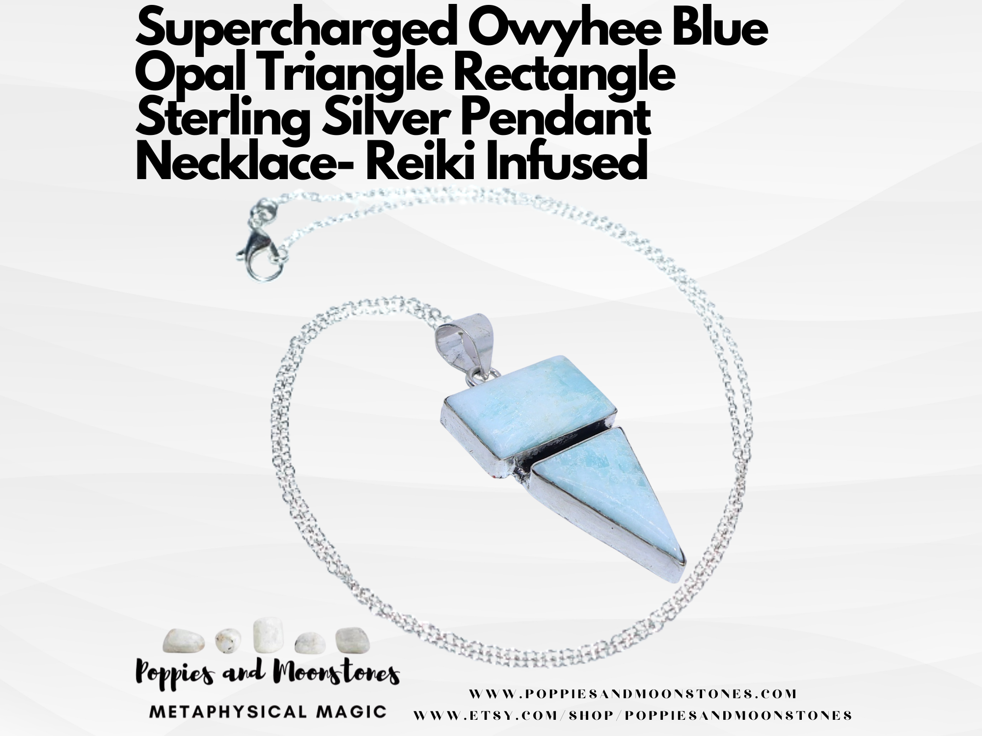 Supercharged Owyhee Blue Opal Triangle Rectangle Sterling Silver Necklace Reiki