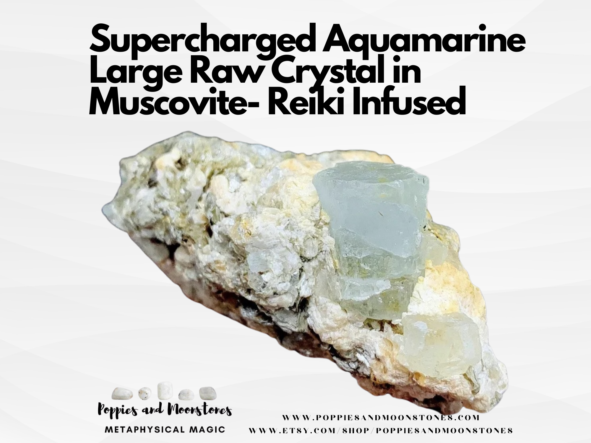 Supercharged Aquamarine Large Raw Crystal in Muscovite- Reiki Infused