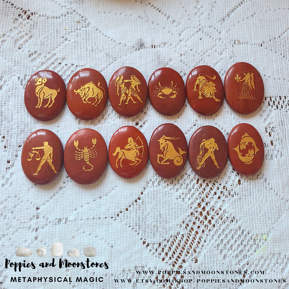 Thumbnail: Supercharged Red Jasper Crystal Palm Stone Zodiac Set Twelve Stones Velvet Bag