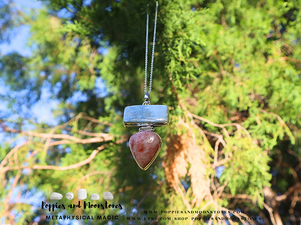 Thumbnail: Owhyee Blue Opal and Sunstone Crystal Silver Pendant Necklace- Reiki Infused
