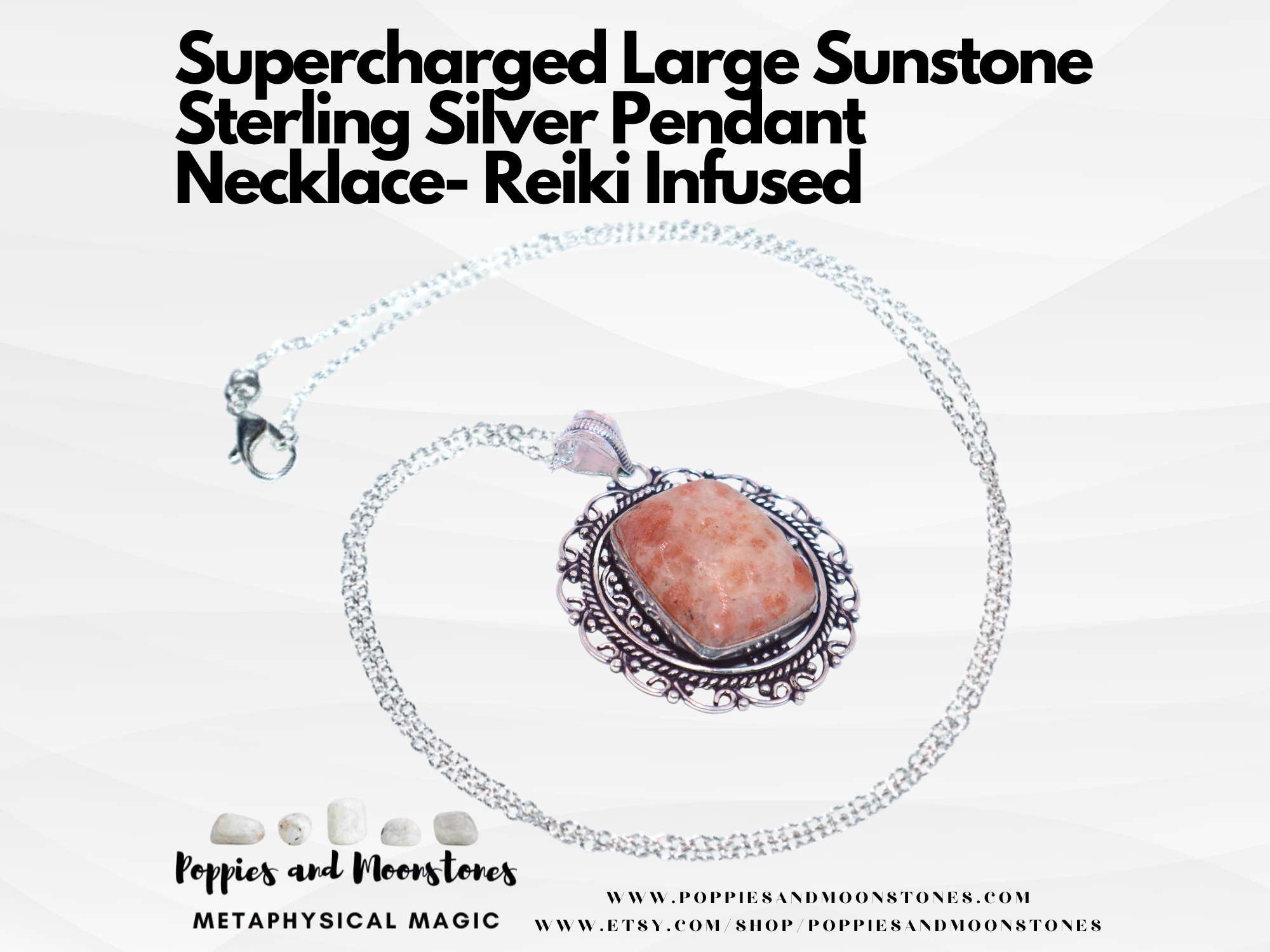 Supercharged Large Sunstone Sterling Silver Pendant Necklace- Reiki Infused
