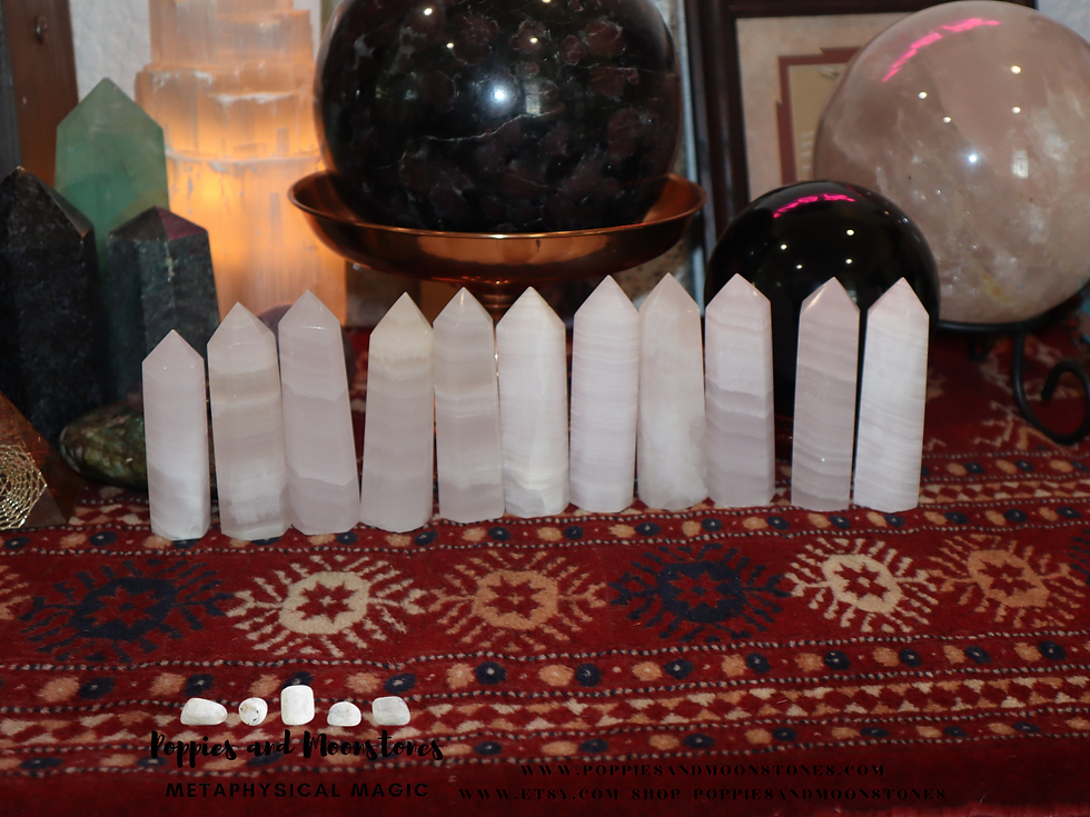 Thumbnail: Pink Mangano Calcite Crystal Obelisk Wand Tower Reiki Infused Supercharged