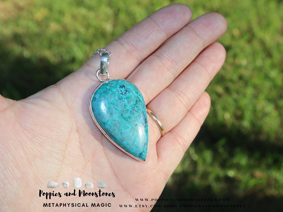 Thumbnail: Chrysocolla Crystal Silver Pendant Necklace- Reiki Infused- Supercharged