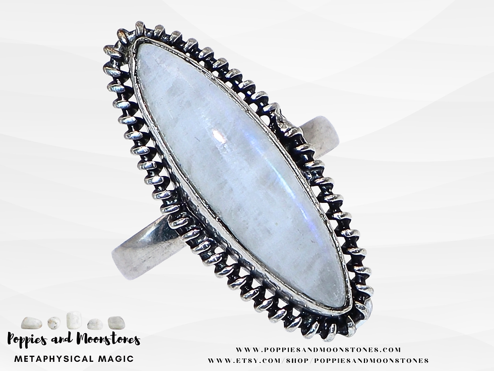 Thumbnail: Rainbow Moonstone Crystal Sterling Silver Ring- Size 7- Supercharged- Reiki