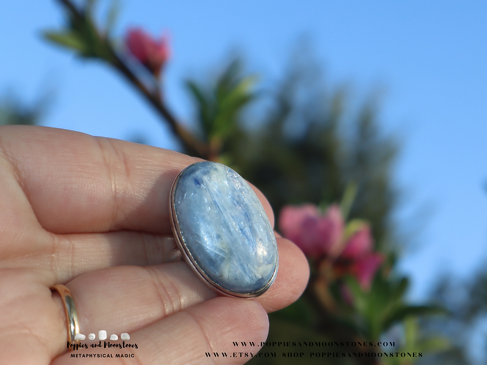 Thumbnail: Blue Kyanite Crystal Sterling Silver Ring Size 6 Reiki Infused- Supercharged