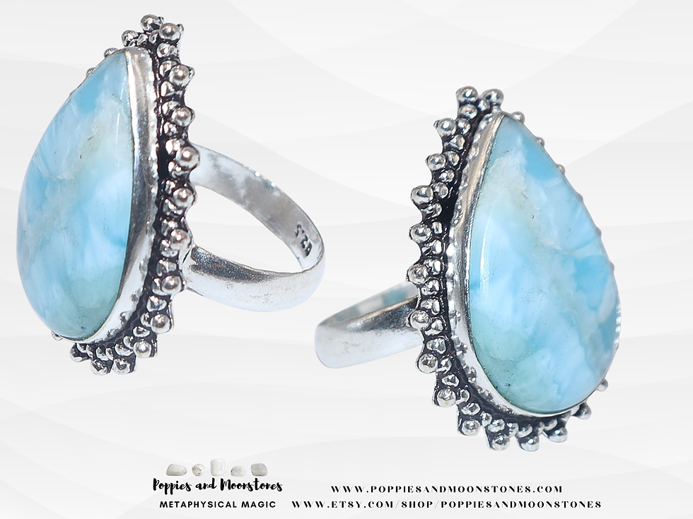 Thumbnail: Larimar Crystal Raindrop Sterling Silver Ring Size 9- Reiki Infused Supercharged