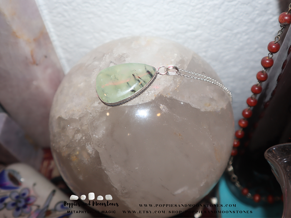Thumbnail: Prehnite Large Crystal Sterling Silver Pendant Necklace Reiki Infuse Supercharge