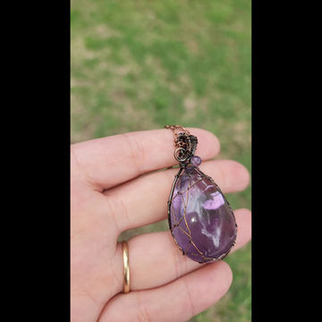 Thumbnail: Amethyst Crystal Copper Wire Wrapped Pendant Necklace Reiki Infused Supercharged