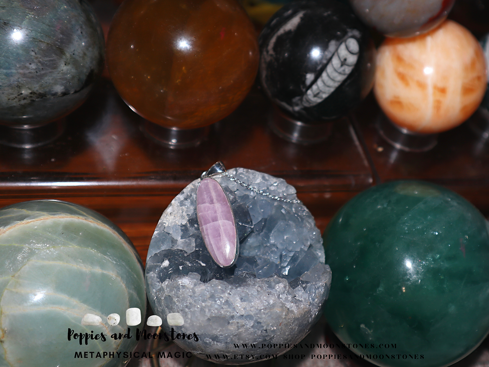 Thumbnail: Supercharged Kunzite Crystal Oval Sterling Silver Necklace- Reiki Infused
