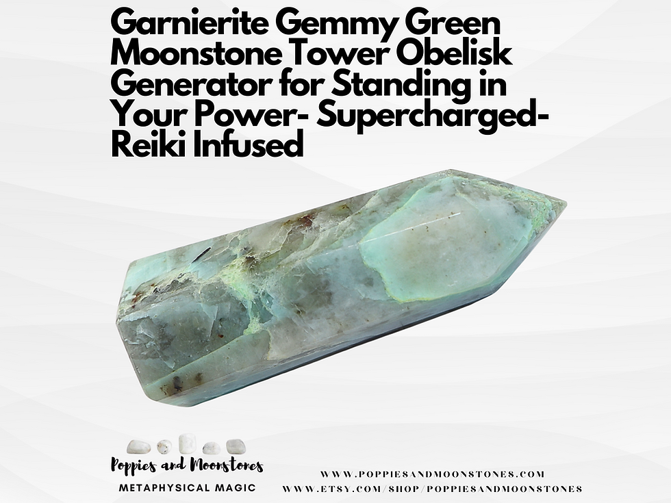Garnierite Gemmy Green Moonstone Tower Obelisk Generator Standing in Power Reiki