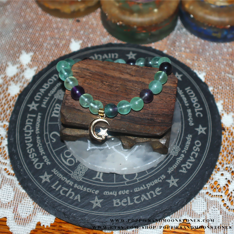 Thumbnail: Supercharged Rainbow Fluorite Crystal Power Bracelet with Moon and Star Sparkle