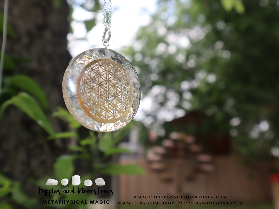 Thumbnail: Clear Quartz Crystal Orgone Flower of Life Silver Pendant Necklace- Reiki Infuse
