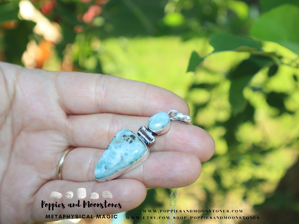 Thumbnail: Larimar Double Crystal Silver Pendant Necklace- Reiki Infused- Supercharged