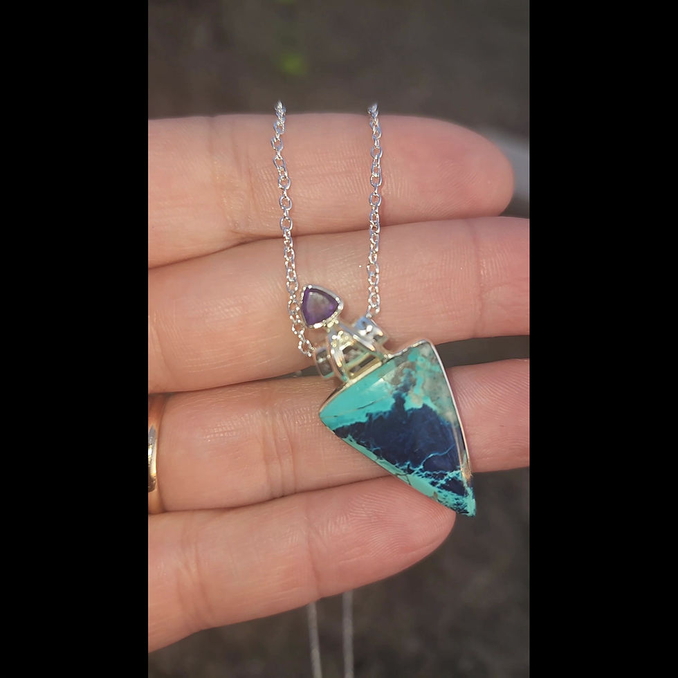Thumbnail: Shattuckite and Amethyst Large Crystal Pendant Silver Necklace- Reiki Infused- S