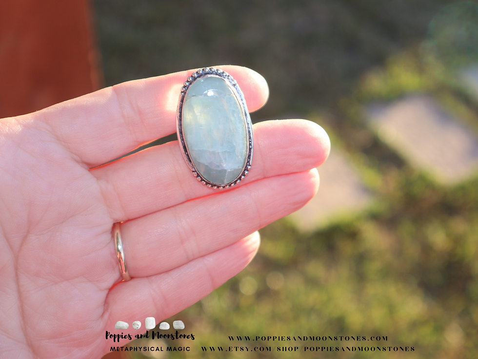 Thumbnail: Aquamarine Oval Gemmy Crystal Sterling Silver Ring Size 8- Supercharged- Reiki