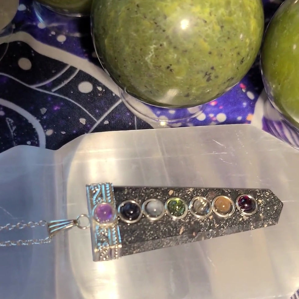 Thumbnail: Supercharged Hematite Crystal Seven Chakra Necklace 