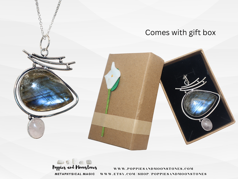 Thumbnail: Labradorite and Moonstone Crystal Sterling Silver Pendant Necklace Reiki