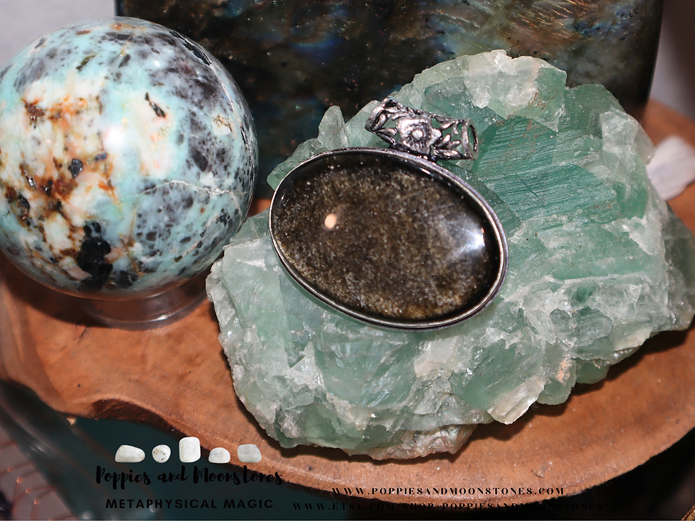 Thumbnail: Gold Sheen Obsidian Huge Crystal Sterling Silver Pendant Necklace Supercharged