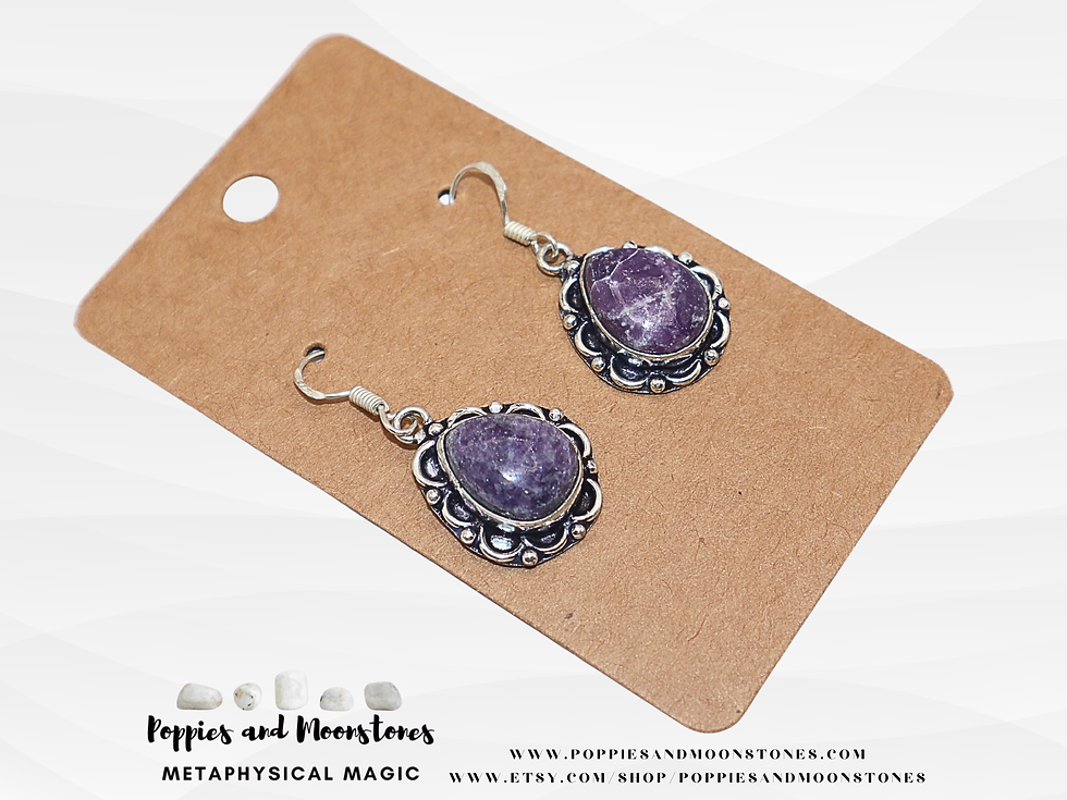 Thumbnail: Lepidolite Crystal Sterling Silver Dangle Earring Pair Supercharged Reiki Infuse