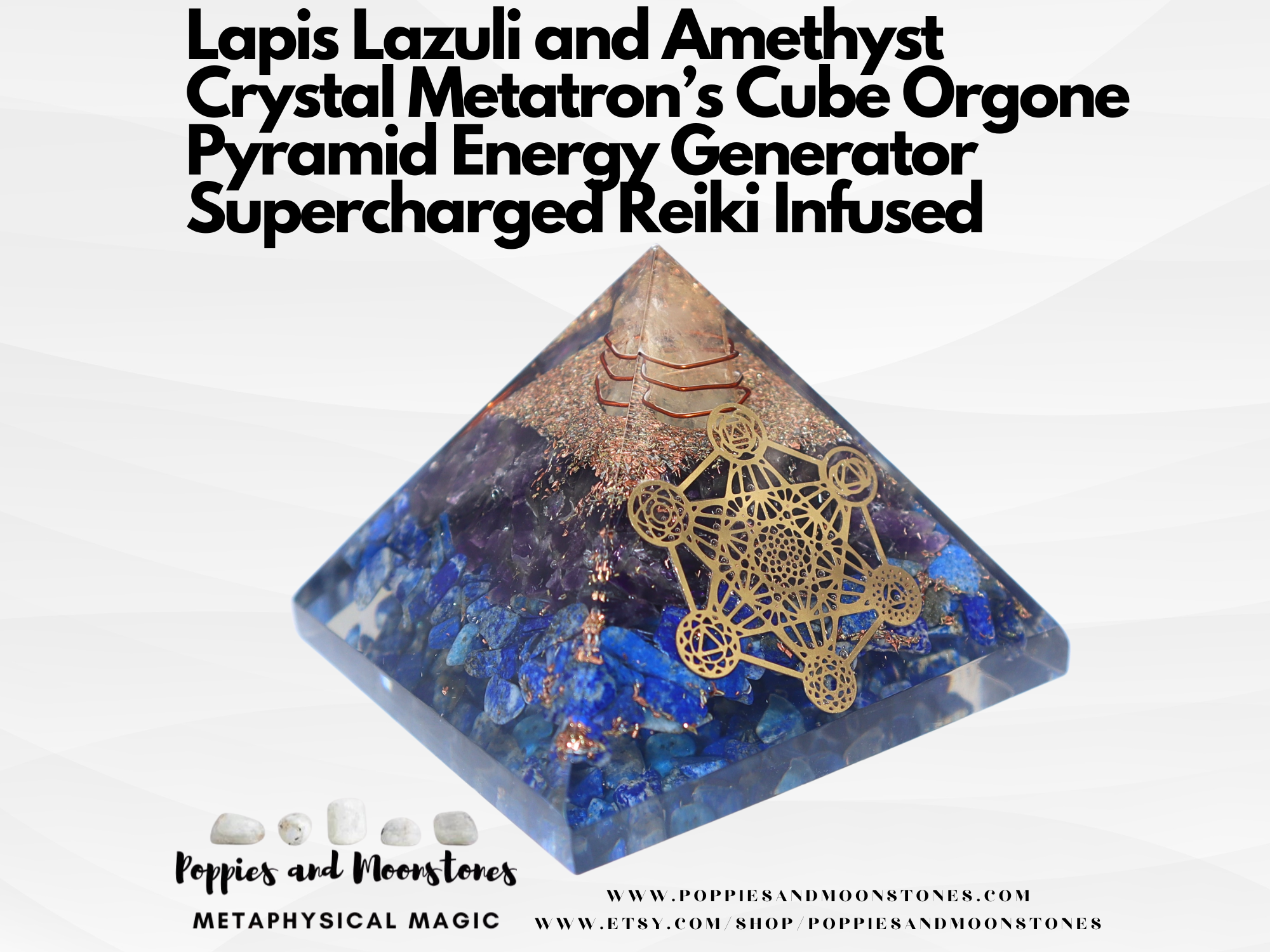 Lapis Lazuli and Amethyst Crystal Metatron Cube Orgone Pyramid Energy Generator