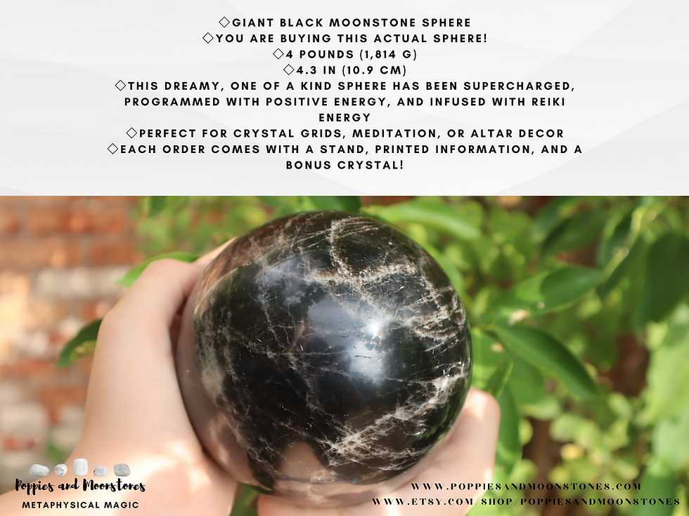 Thumbnail: Supercharged Giant Black Moonstone Sphere and Stand Reiki Infused 4 pounds