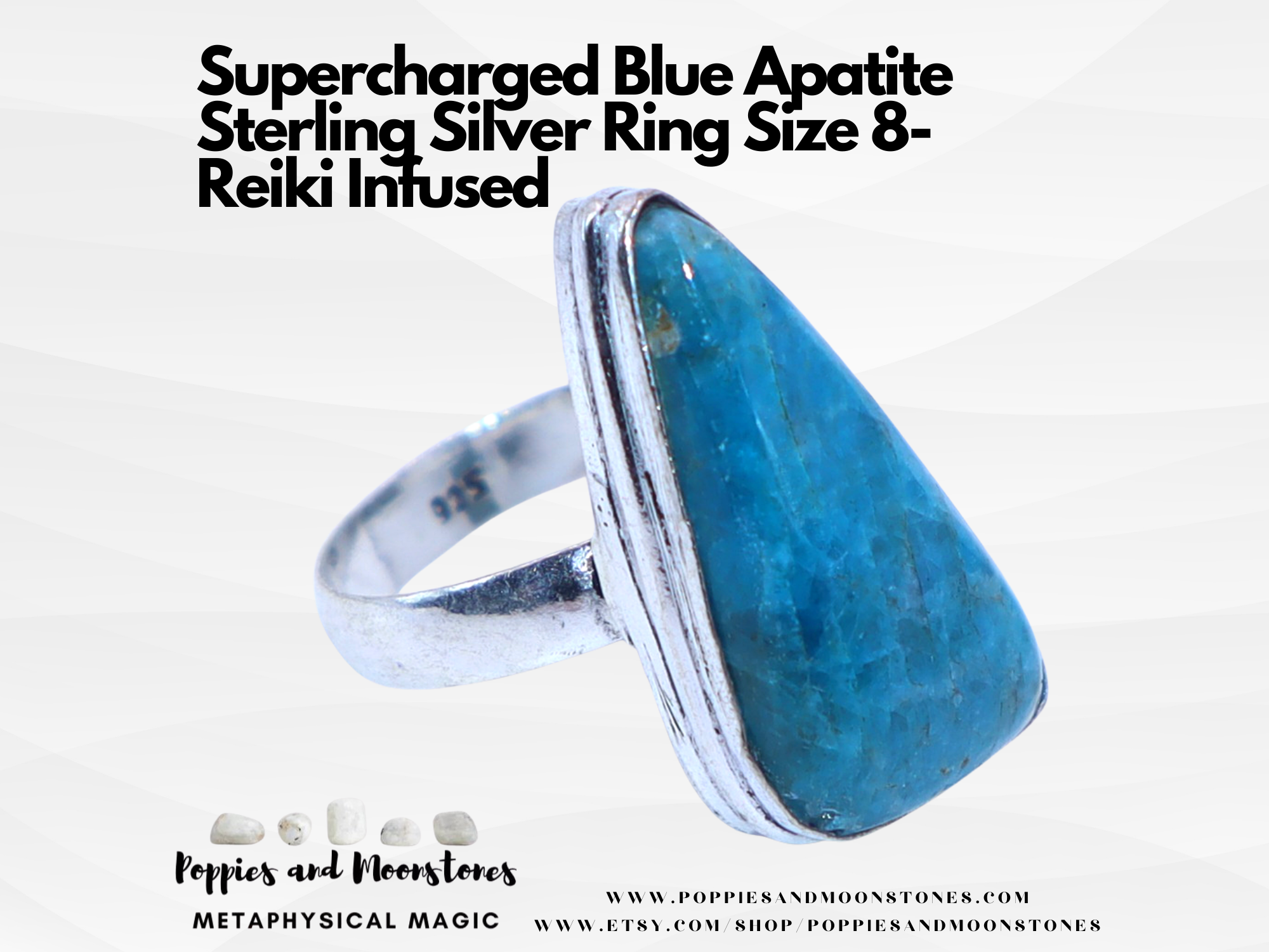 Supercharged Blue Apatite Sterling Silver Ring Size 8- Reiki Infused