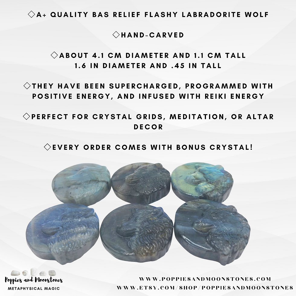 Thumbnail: Supercharged Wolf Totem Flashy Labradorite Carved Crystal