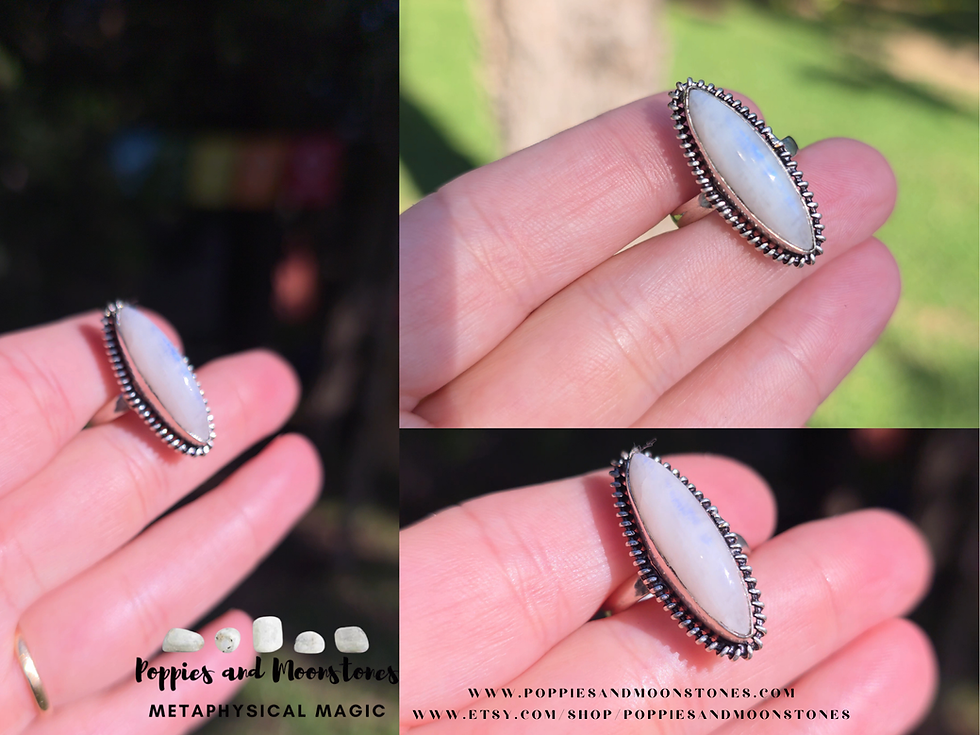 Thumbnail: Rainbow Moonstone Crystal Sterling Silver Ring- Size 7- Supercharged- Reiki