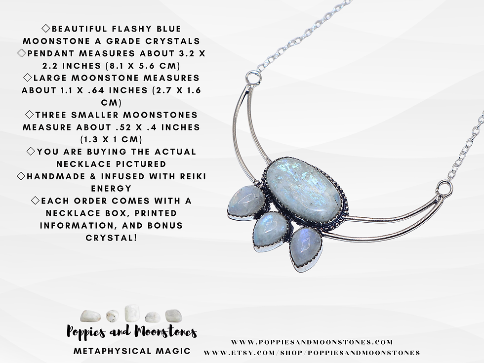 Thumbnail: Blue Moonstone Flashy Four Crystal Large Sterling Silver Necklace Supercharged