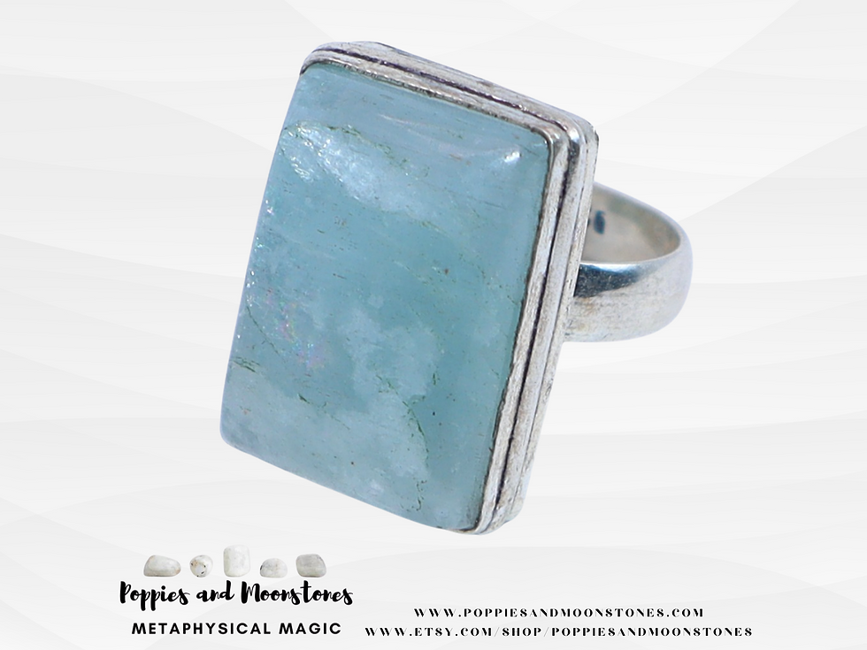 Thumbnail: Aquamarine Crystal Sterling Silver Ring Size 6- Reiki Infused