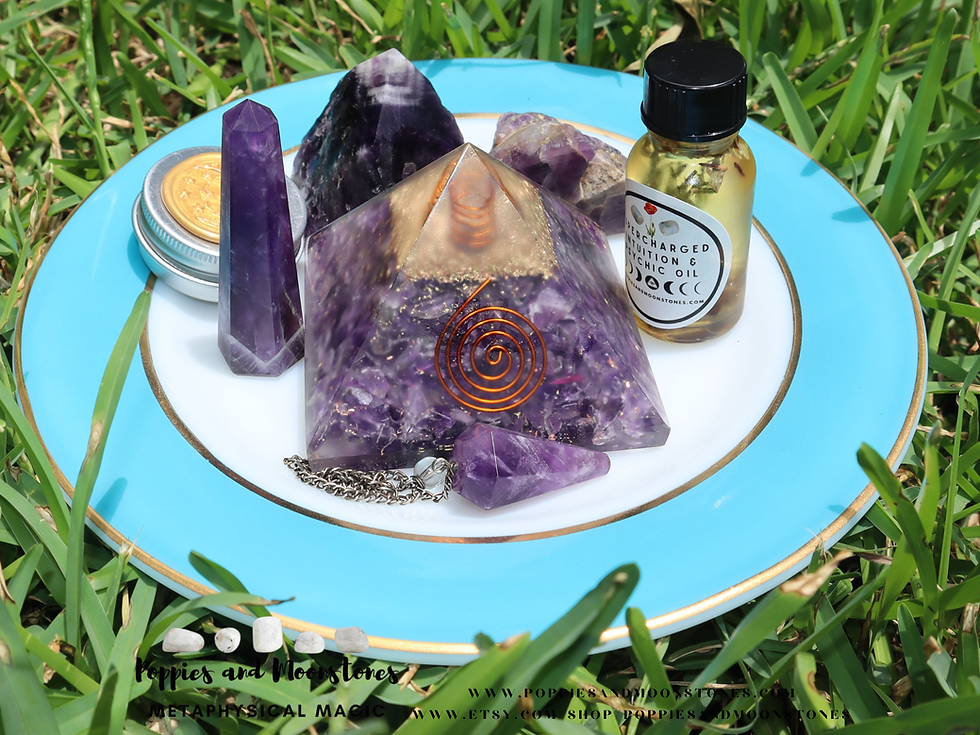 Thumbnail: Amethyst Crystal Gift Set for Intuition and Psychic Growth Supercharged- Reiki