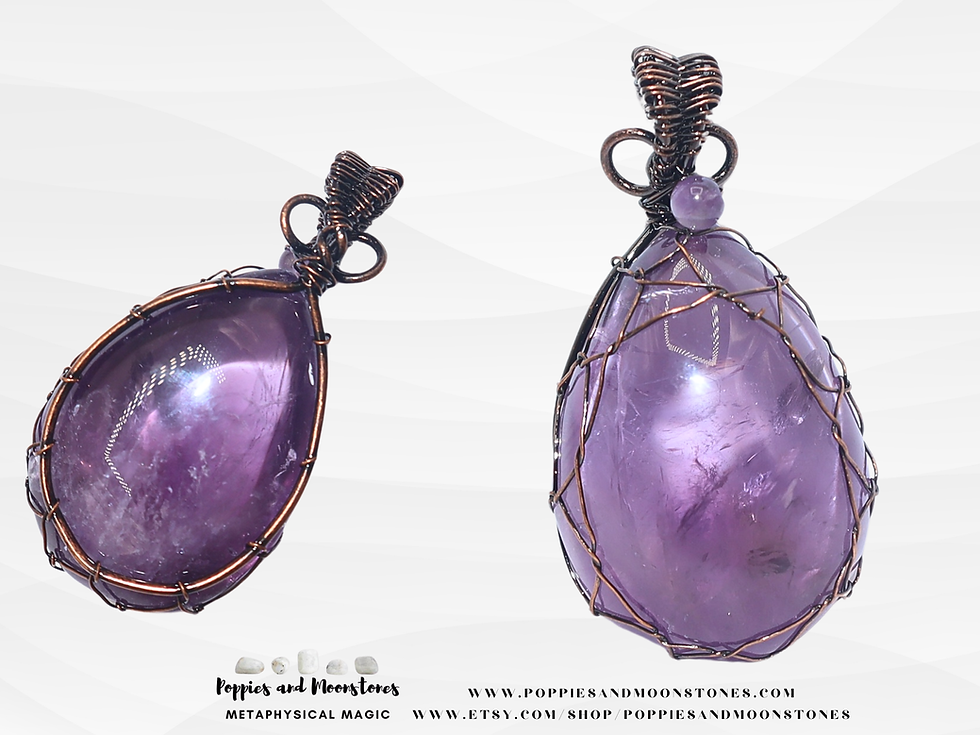 Thumbnail: Amethyst Crystal Copper Wire Wrapped Pendant Necklace Reiki Infused Supercharged