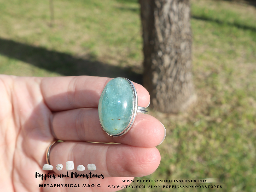 Thumbnail: Aquamarine Crystal Sterling Silver Signet Ring Size 6- Reiki Infused