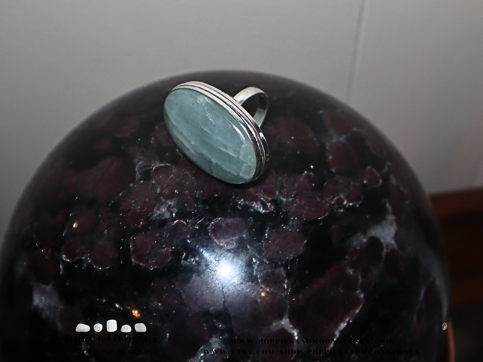 Thumbnail: Large Aquamarine Crystal Sterling Silver Ring Size 7- Reiki Infused