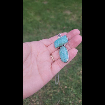 Thumbnail: Amazonite Double Crystal Sterling Silver Large Pendant Necklace- Reiki Infused