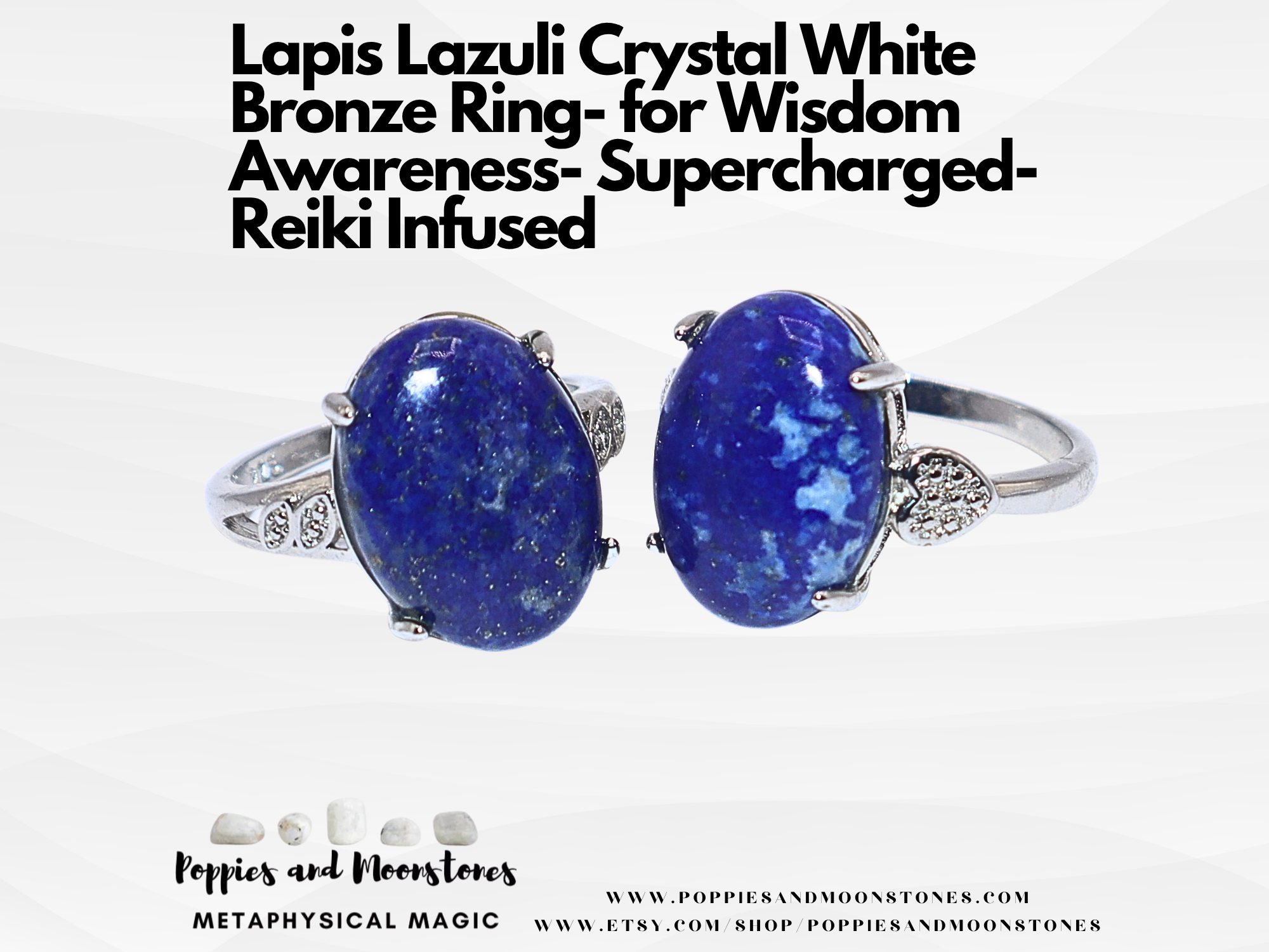 Lapis Lazuli Crystal White Bronze Ring- for Wisdom and Awareness- Supercharged