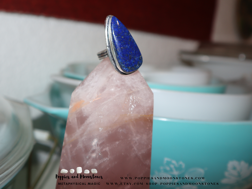 Thumbnail: Lapis Lazuli Crystal Sterling Silver Ring Size 6- Reiki Infused- Supercharged