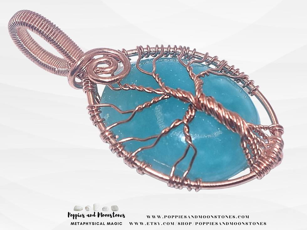 Thumbnail: Blue Hemimorphite Crystal Copper Wire Tree of Life Pendant- Reiki Infused- Super