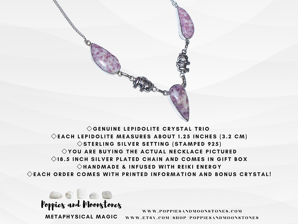 Thumbnail: Supercharged Lepidolite Crystal Trio Sterling Silver Necklace with Elephants