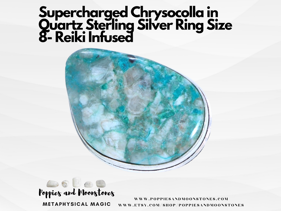 Supercharged Chrysocolla in Quartz Sterling Silver Ring Size 8- Reiki Infused