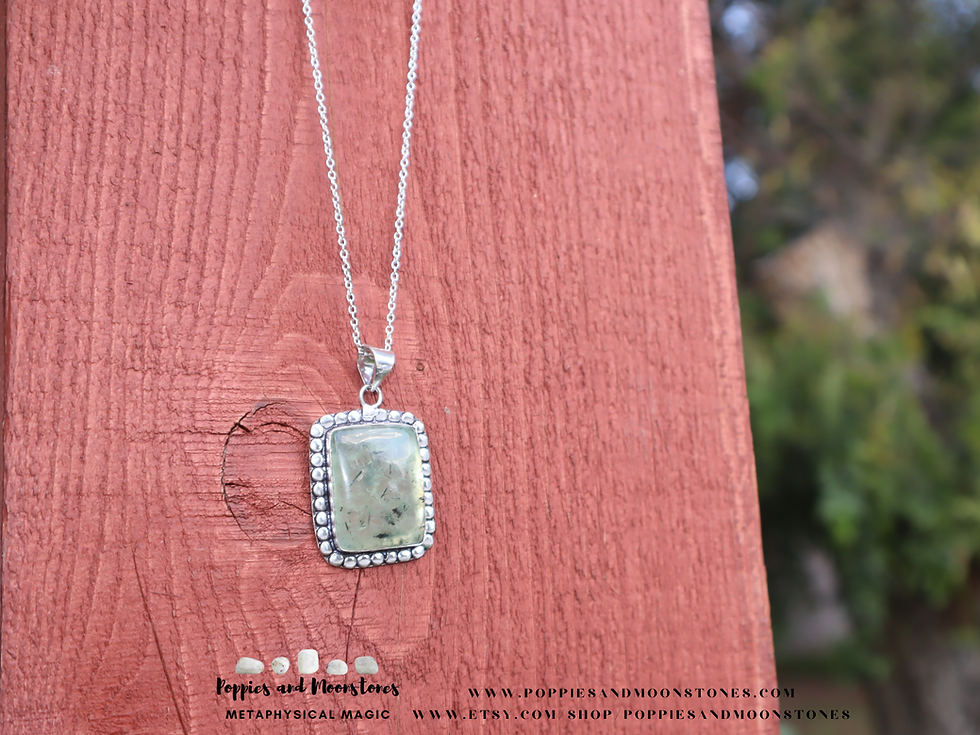 Thumbnail: Prehnite Crystal Sterling Silver Pendant Necklace- Reiki Infused- Supercharged