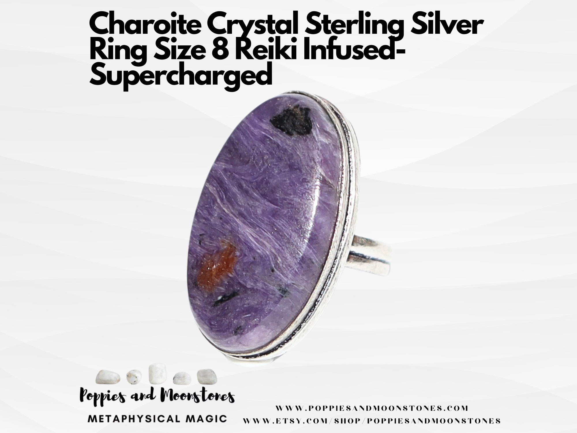 Charoite Crystal Sterling Silver Ring Size 8 Reiki Infused- Supercharged