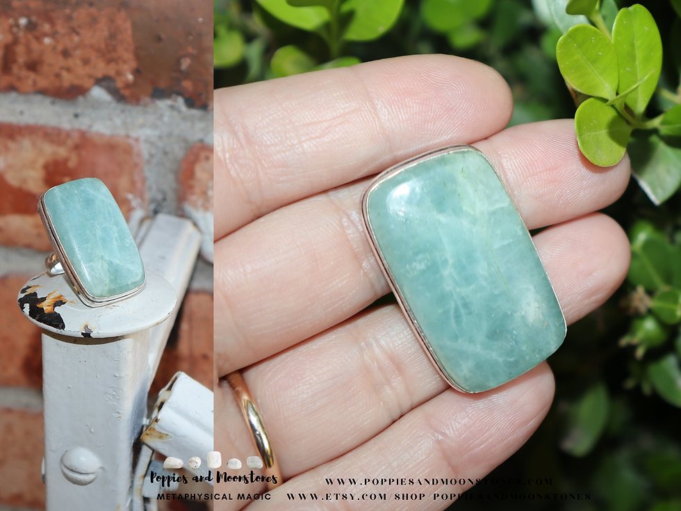 Thumbnail: Aquamarine Rectangular Crystal Sterling Silver Ring Size 6.5- Reiki Infused