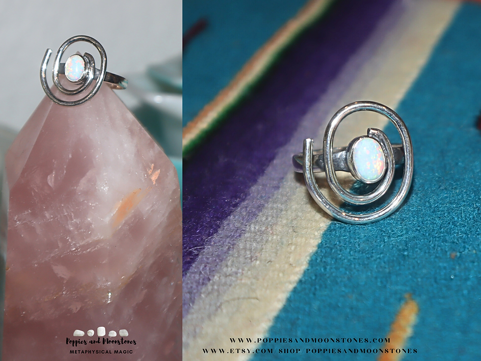 Thumbnail: Fire Opal Crystal Sterling Silver Spiral Ring Size 8- Reiki Infused Supercharged
