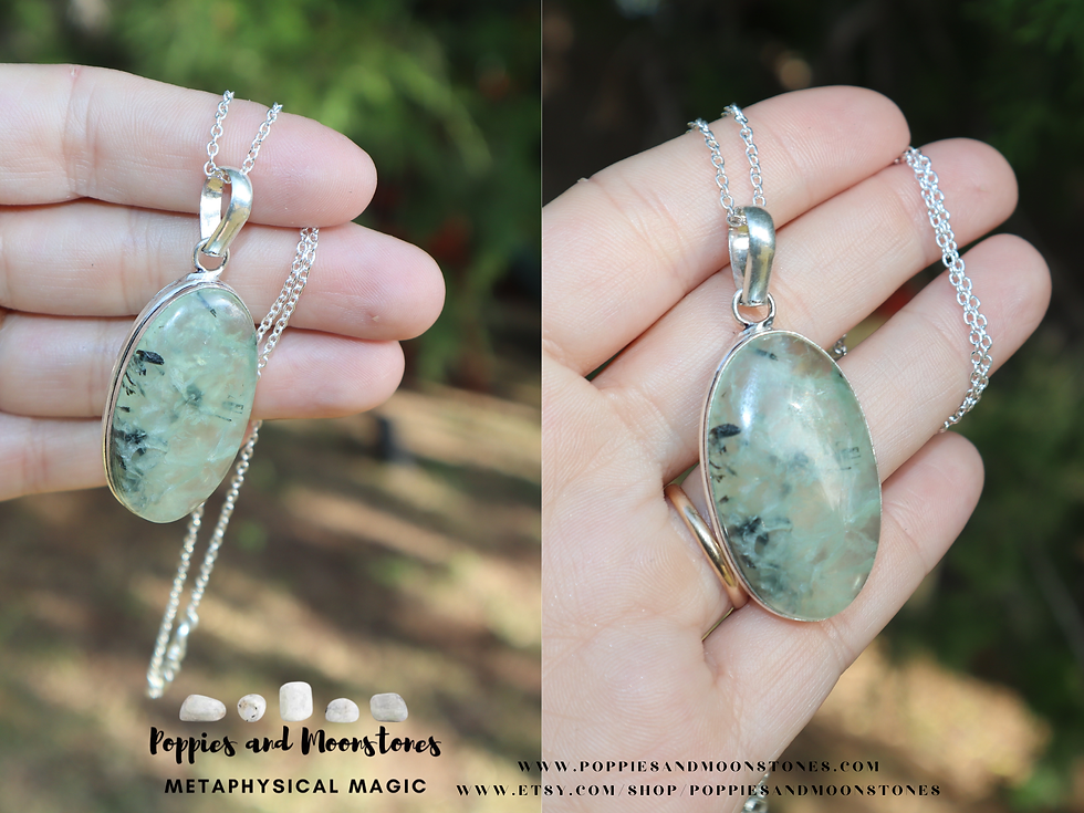 Thumbnail: Prehnite Large Gemmy Crystal Pendant Sterling Silver Necklace- Reiki Infused