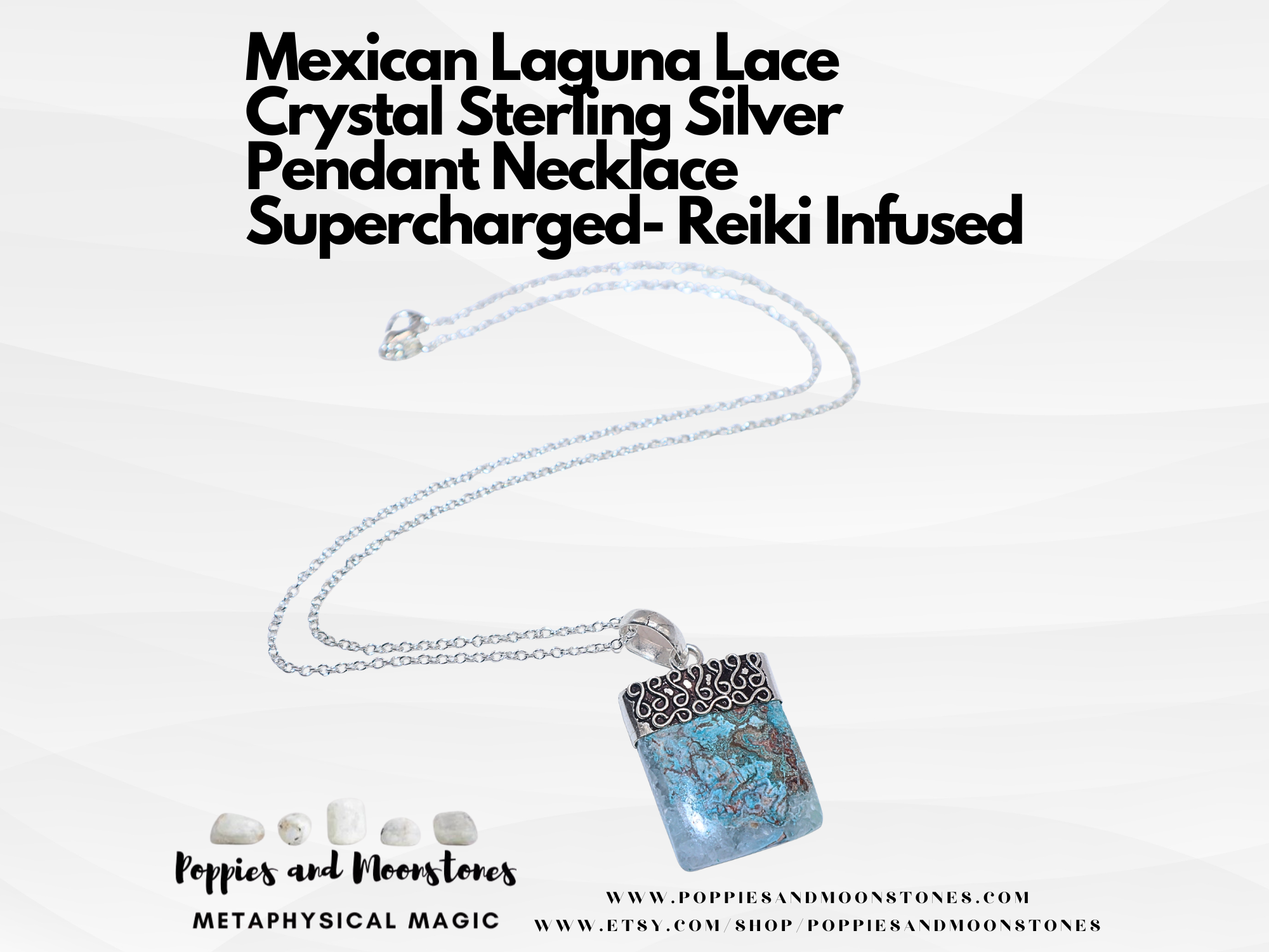 Mexican Laguna Lace Crystal Sterling Silver Pendant Necklace Supercharged- Reiki