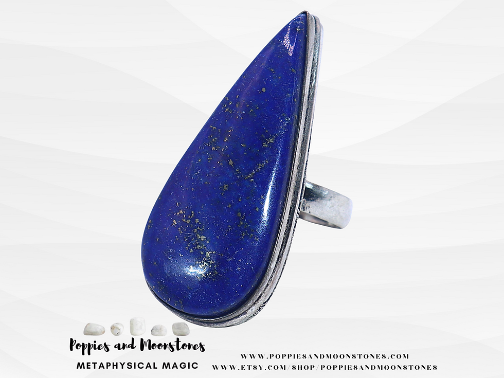 Thumbnail: Supercharged Lapis Lazuli Raindrop Sterling Silver Ring Size 7- Reiki Infused