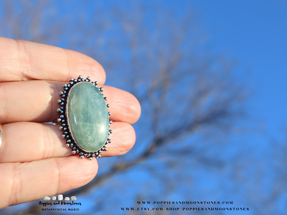 Thumbnail: Aquamarine Large Gemmy Crystal Sterling Silver Ring Size 9- Reiki Infused