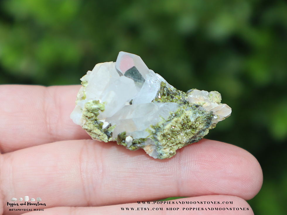 Thumbnail: Supercharged Green Tourmaline on Clear Quartz Point Cluster Specimen- Reiki 